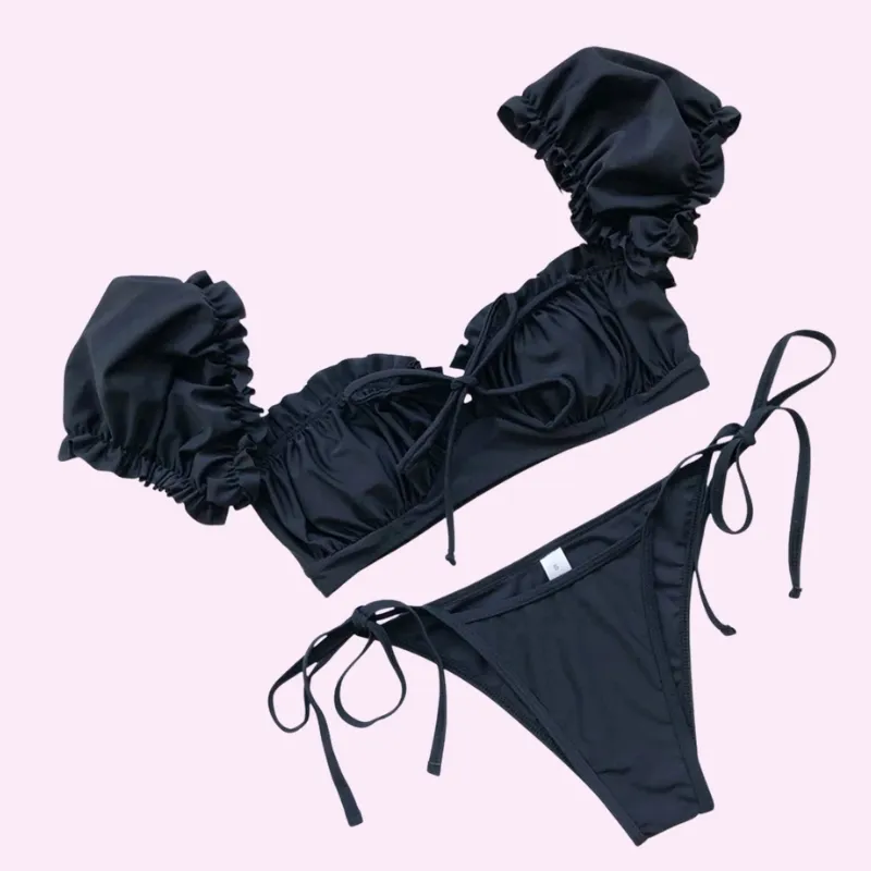 Black Off Shoulder Bikini Set swimwear for women