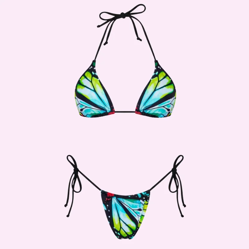 Blue Butterfly Triangle Bikini Set swimwear for women