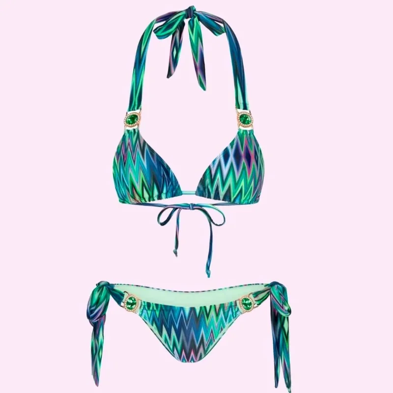 Blue Green Chevron Bikini Set swimwear for women