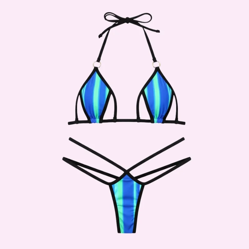 Blue Stripe Micro Bikini Set swimwear for women