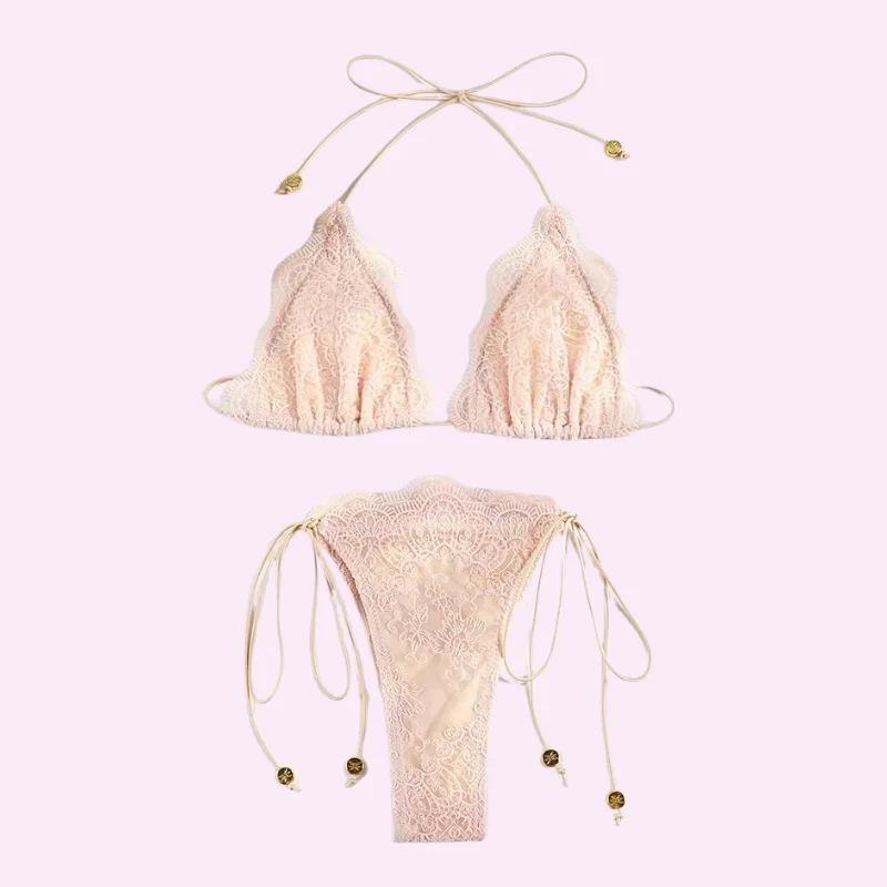 Blush Lace Triangle Bikini Set swimwear for women