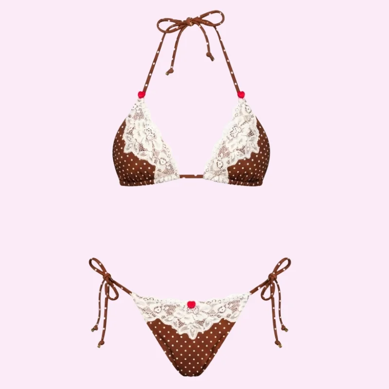 Brown Lace Triangle Bikini Set swimwear for women