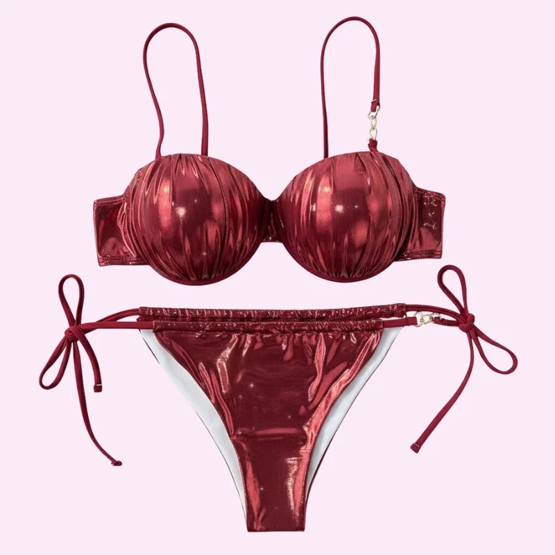 Burgundy Metallic Bikini Set swimwear for women
