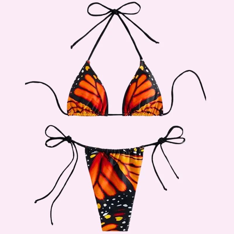 Butterfly Print Triangle Bikini Set swimwear for women