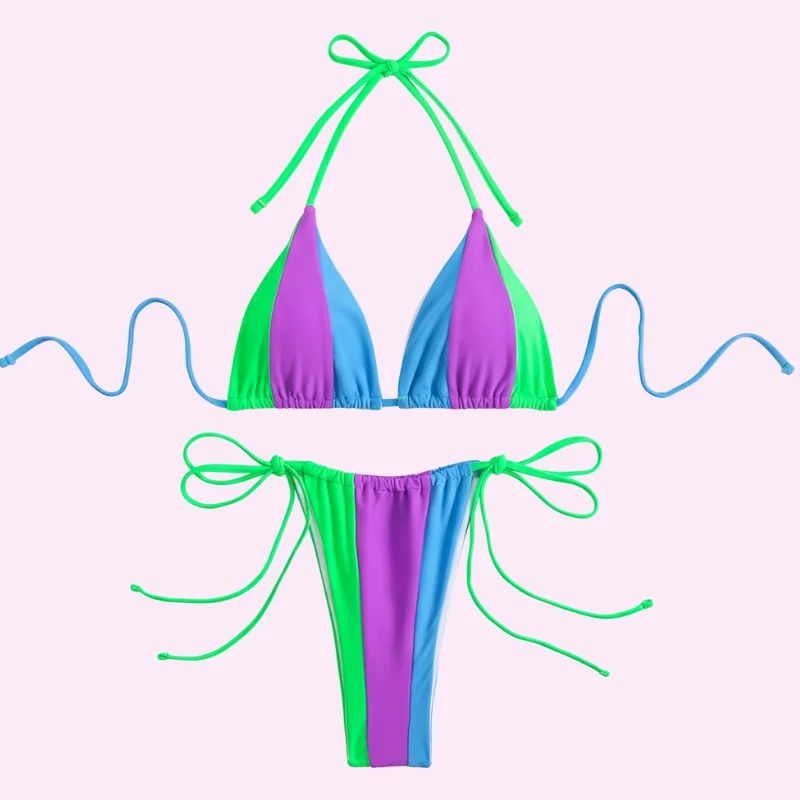 Color Block Triangle Bikini Set swimwear for women
