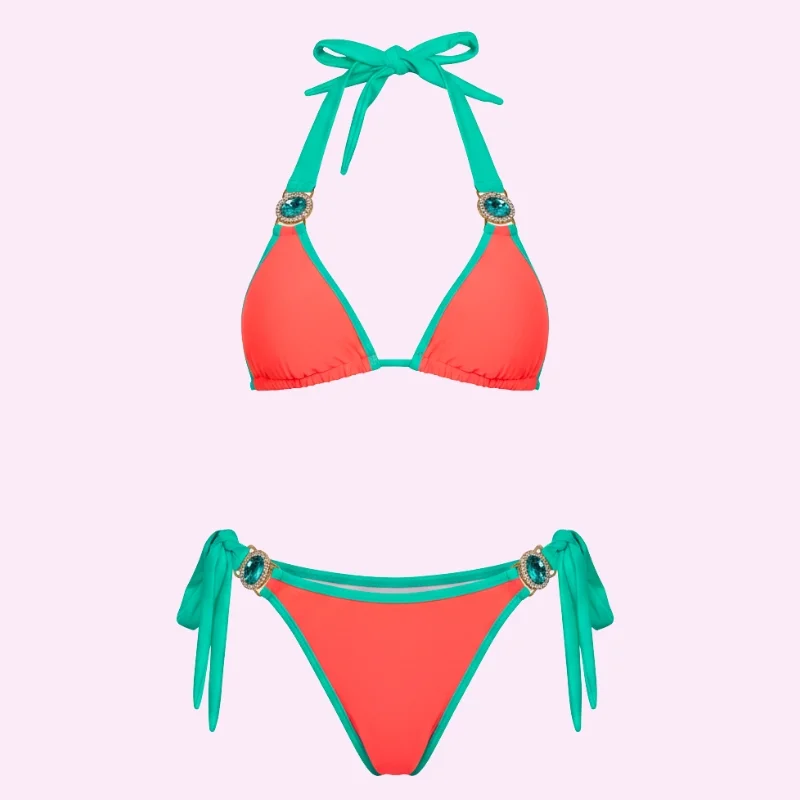 Coral Turquoise Triangle Bikini Set swimwear for women