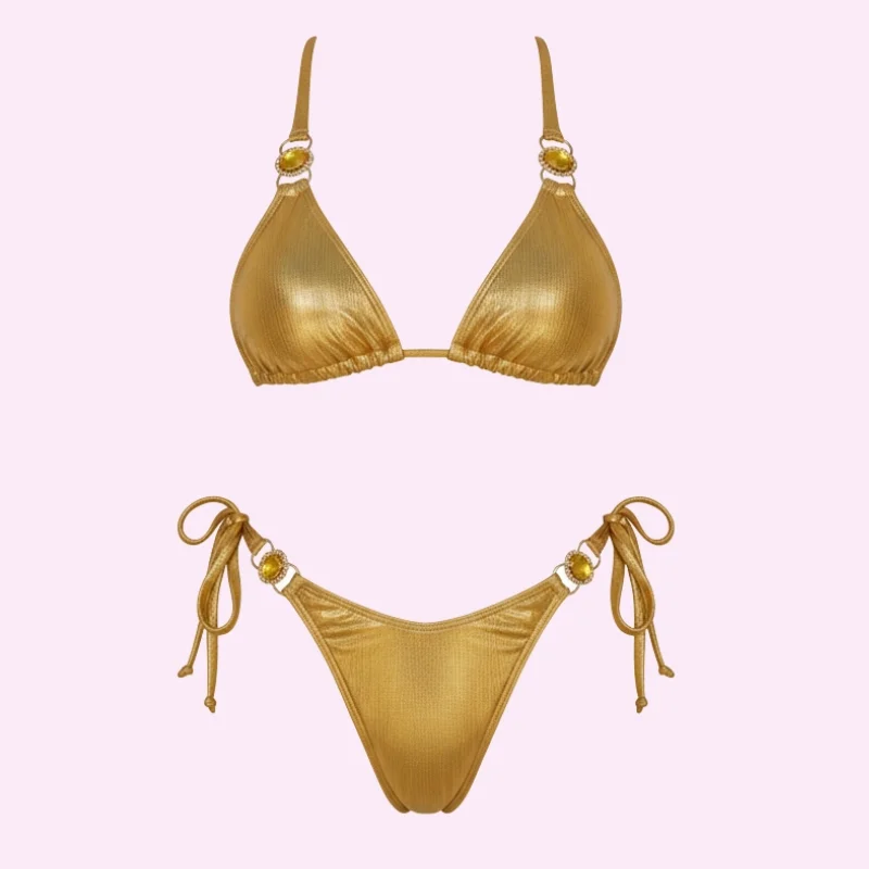 Gold Shimmer Triangle Bikini Set swimwear for women