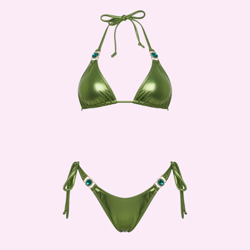 Green Shimmer Triangle Bikini Set swimwear for women