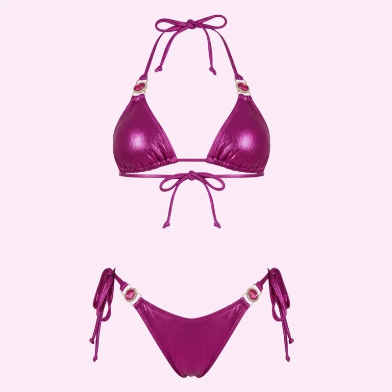 Hot Pink Shimmer Triangle Bikini Set swimwear for women