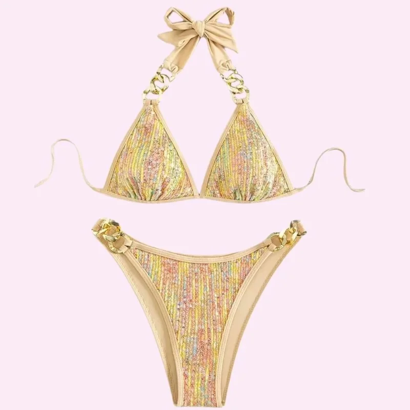 Iridescent Sequin Triangle Bikini Set swimwear for women