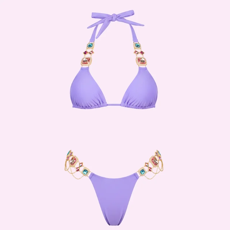 Lavender Jewel Strap Bikini Set swimwear for women
