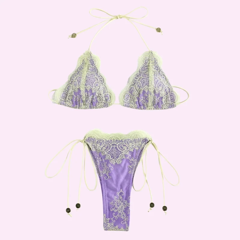 Lavender Lace Triangle Bikini Set swimwear for women