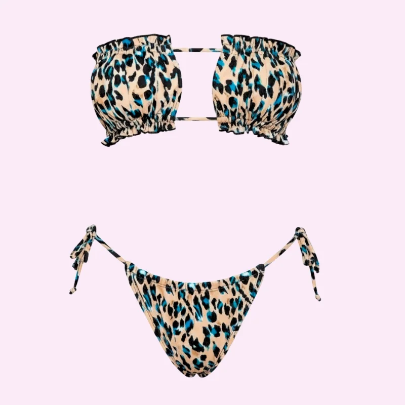 Leopard Print Bandeau Bikini Set swimwear for women