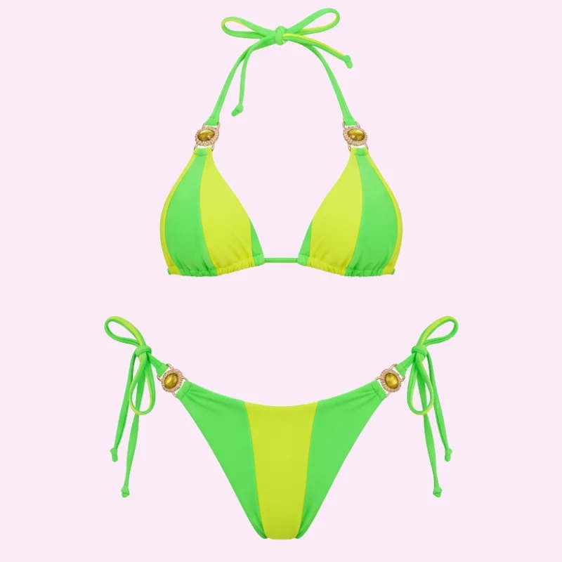 Neon Green Yellow Triangle Bikini Set swimwear for women