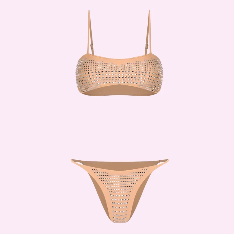 Nude Studded Bikini Set swimwear for women