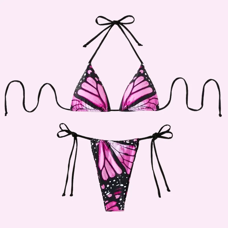 Pink Butterfly Triangle Bikini Set swimwear for women