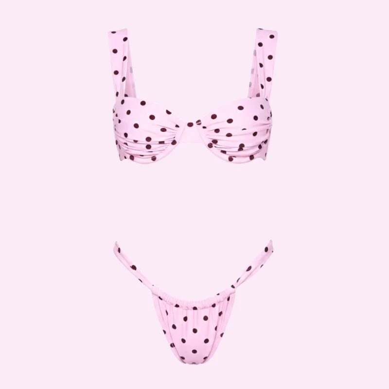 Pink Dot Bikini Set with Pants swimwear for women
