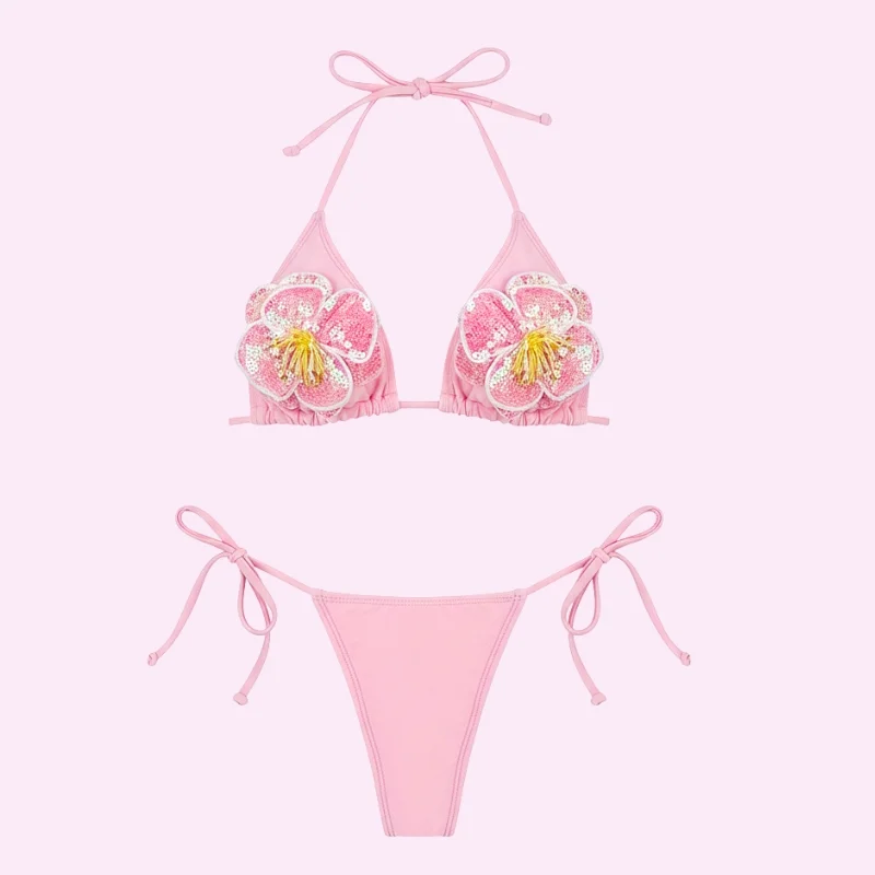 Pink Flower Bikini Set swimwear for women