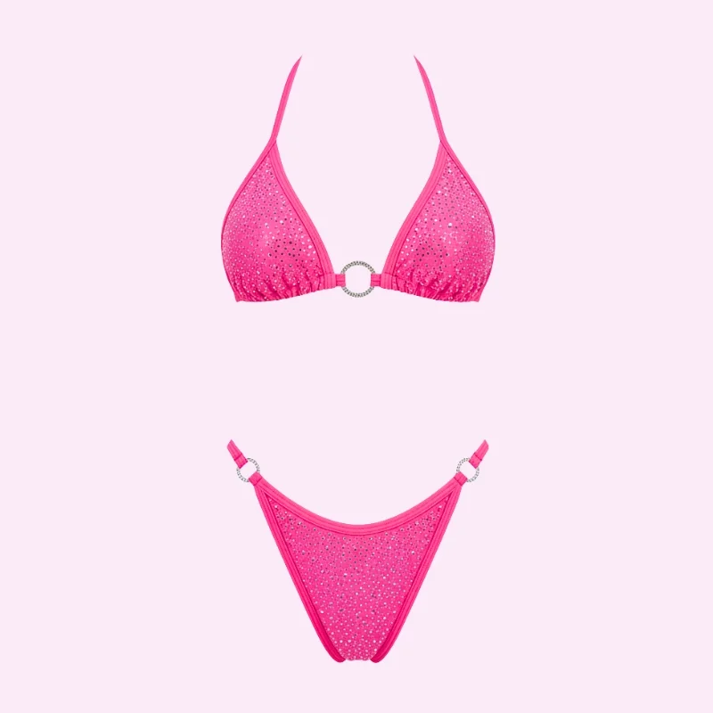Pink Rhinestone Ring Bikini Set swimwear for women