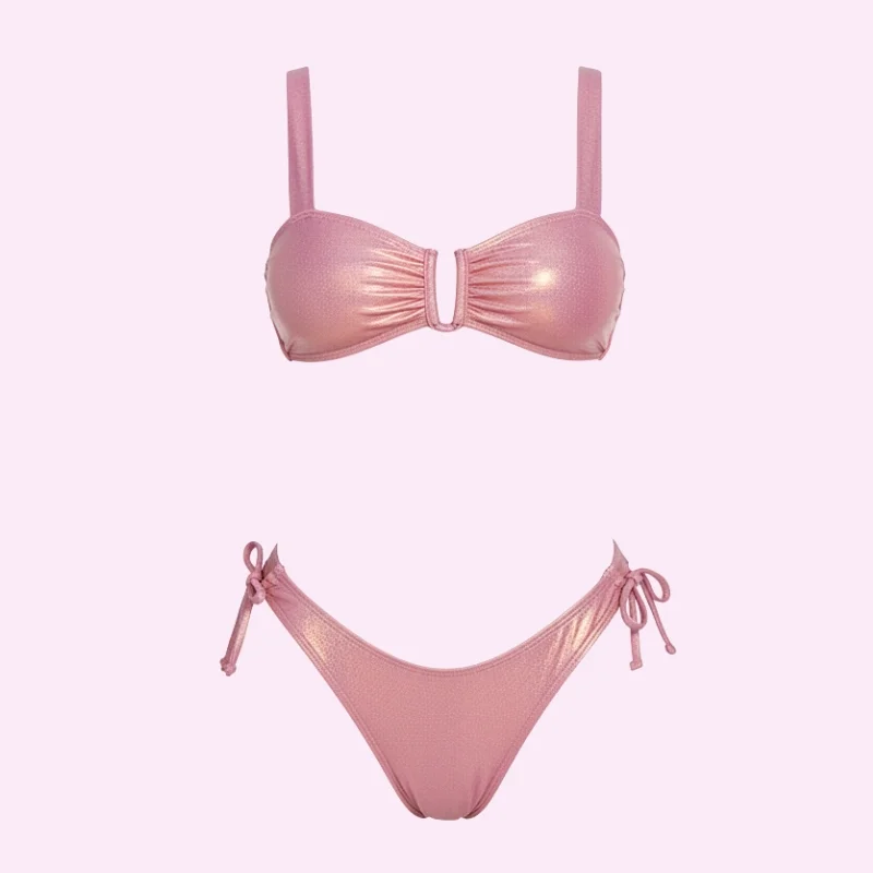 Pink Shimmer Bandeau Bikini Set swimwear for women