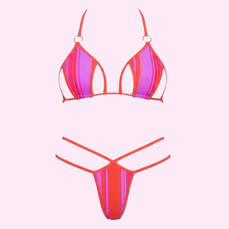 Pink Stripe Micro Bikini Set swimwear for women