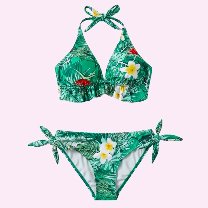 Plus Size Green Tropical Bikini Set swimwear for women