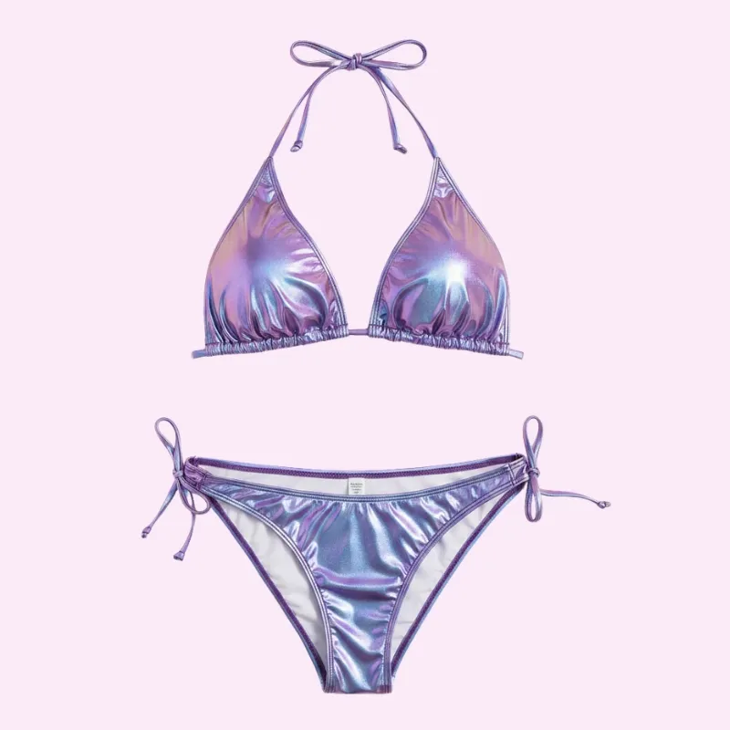 Plus Size Purple Metallic Bikini Set swimwear for women