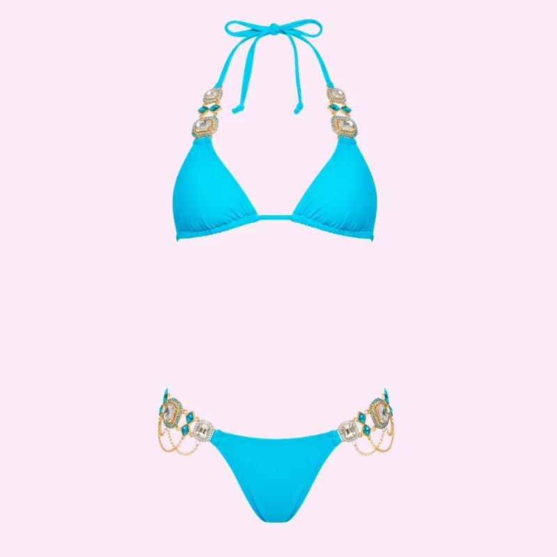 Turquoise Jewel Strap Bikini Set swimwear for women