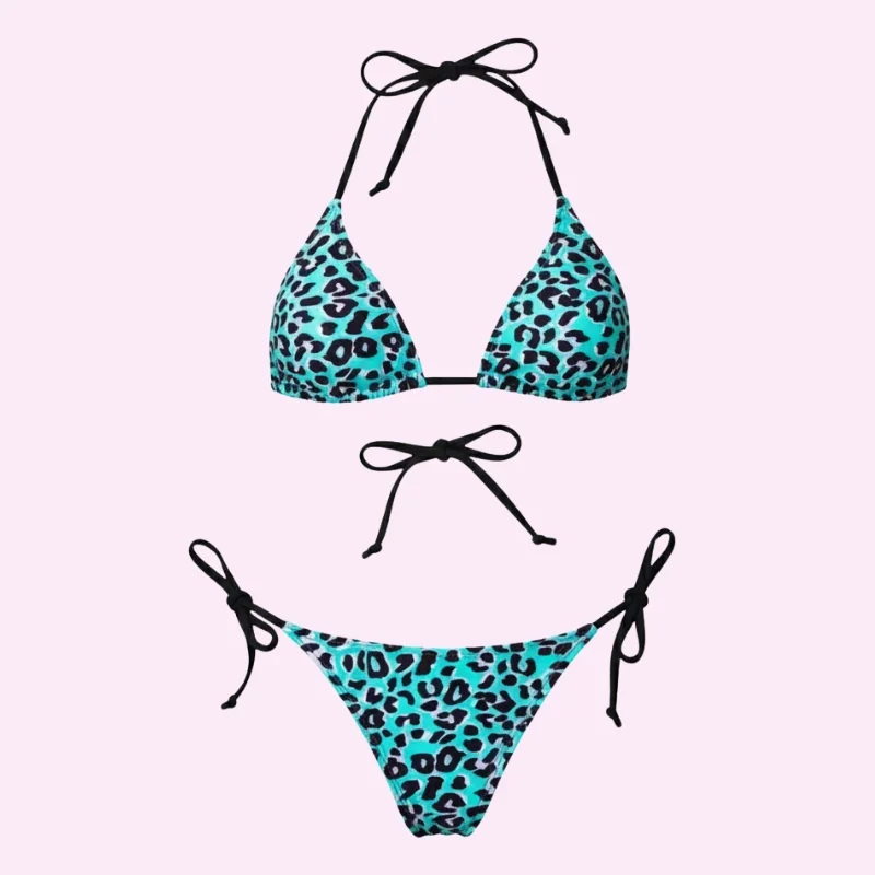 Turquoise Leopard Print Bikini Set swimwear for women