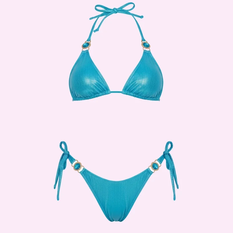 Turquoise Shimmer Triangle Bikini Set swimwear for women