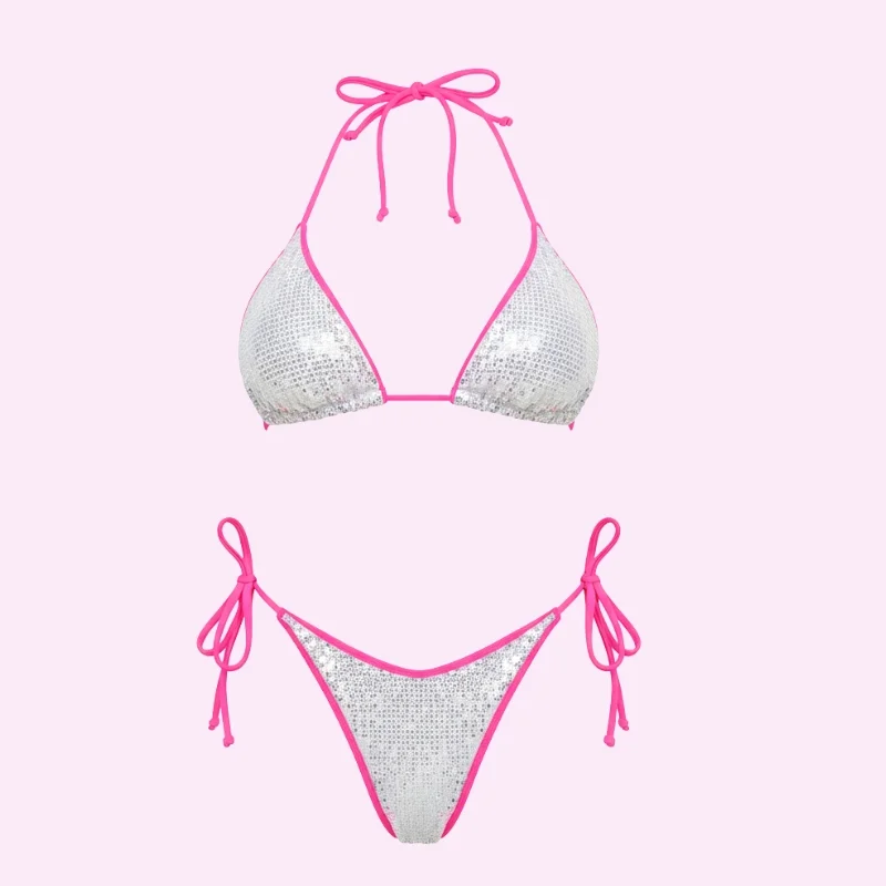 White Sparkle Triangle Bikini Set swimwear for women