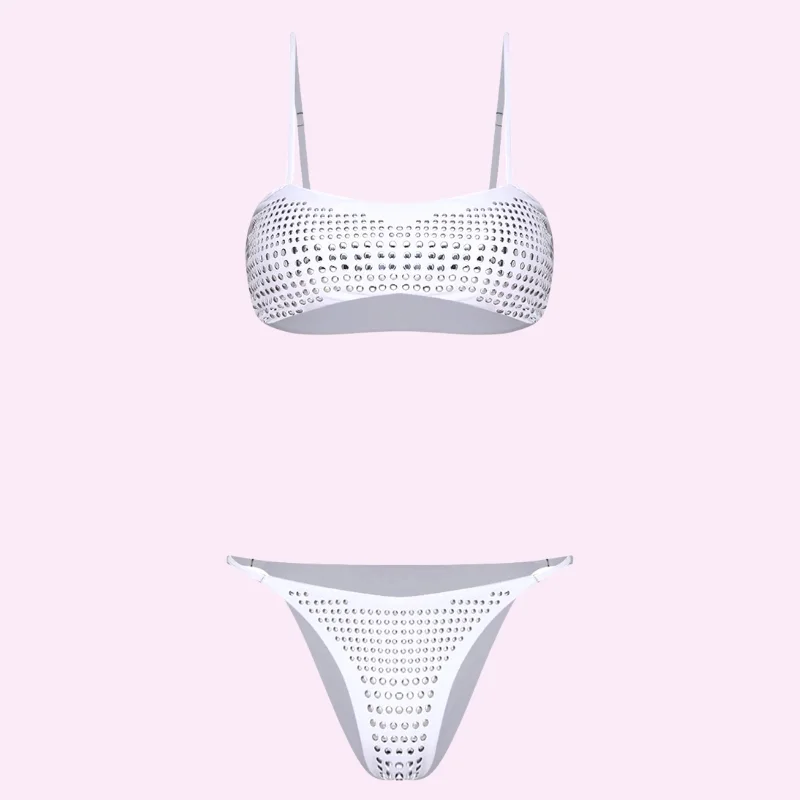 White Studded Bikini Set swimwear for women